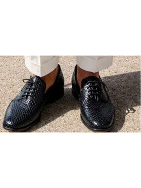 Men's Paul Malone Palm Beach Black Woven Leather Oxfords Size 12